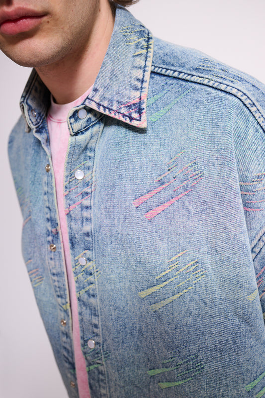 BERNA Camicia Denim M/M Triangoli Fluo