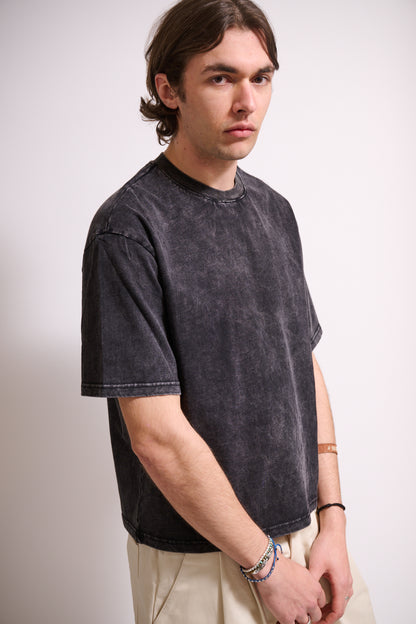 BRAIN T-Shirt Boxy Fit Stone Wash Nera