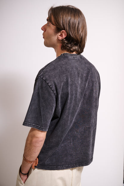 BRAIN T-Shirt Boxy Fit Stone Wash Nera