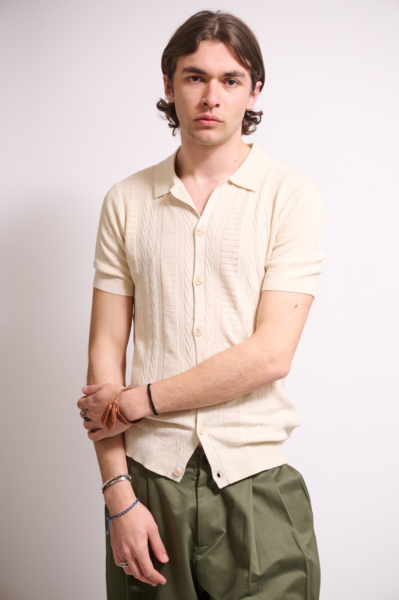 BRAIN Polo Cardigan M/M con Bottoni Beige