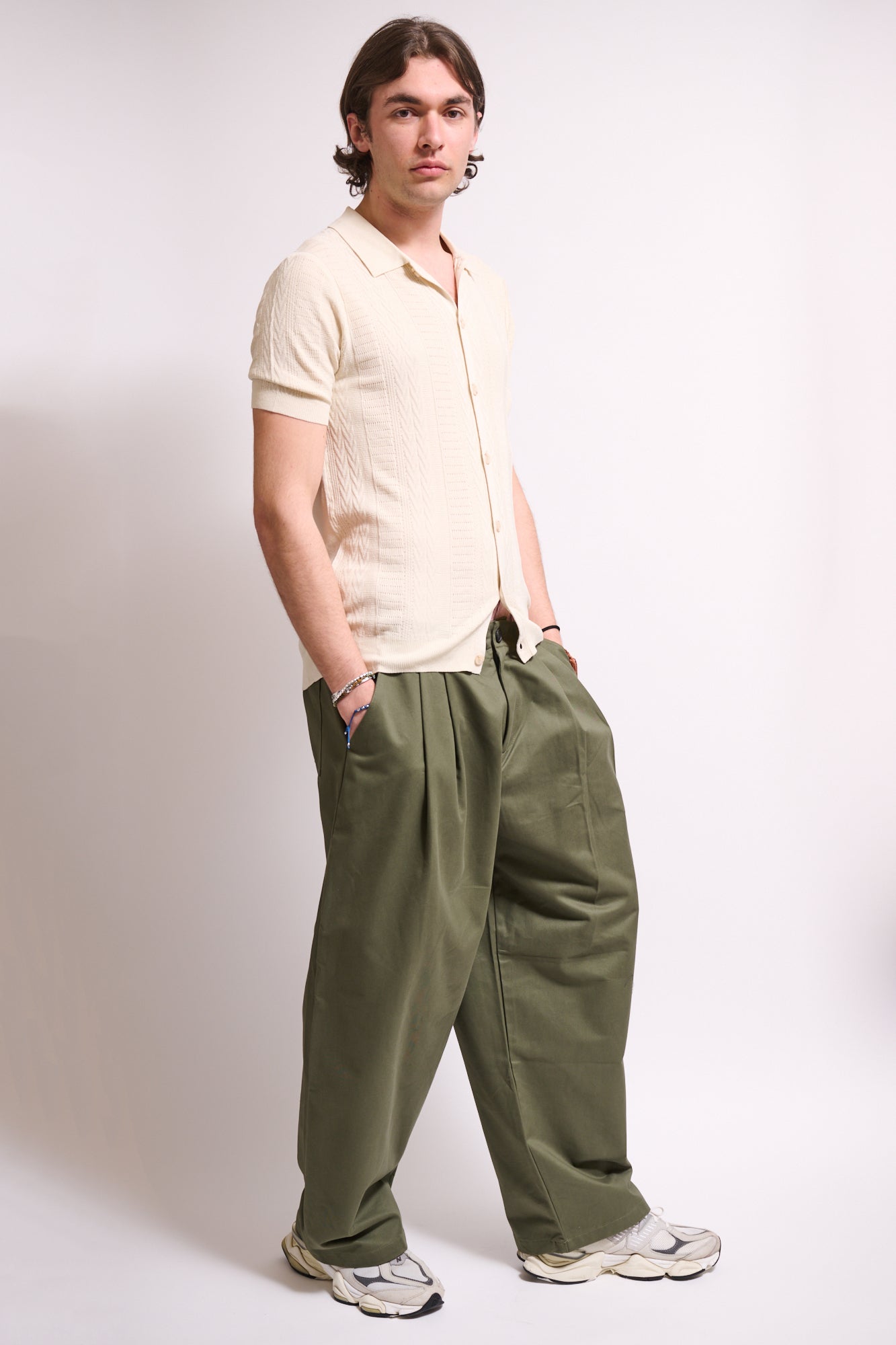 BRAIN Pantalone Balloon Fit Cotone Verde Militare
