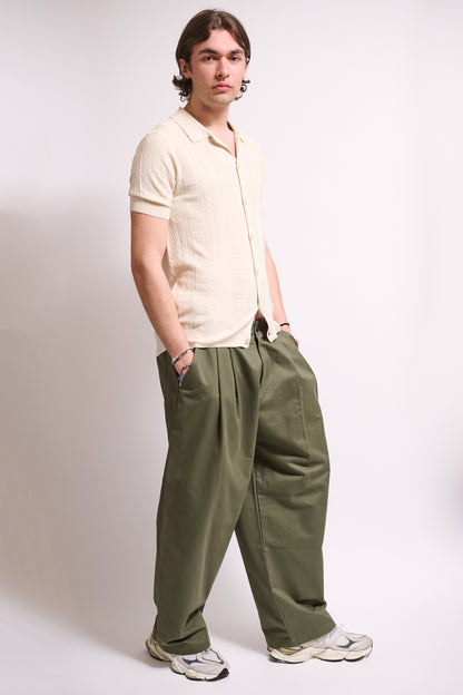 BRAIN Pantalone Balloon Fit Cotone Verde Militare
