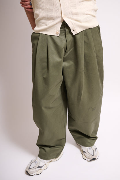 BRAIN Pantalone Balloon Fit Cotone Verde Militare