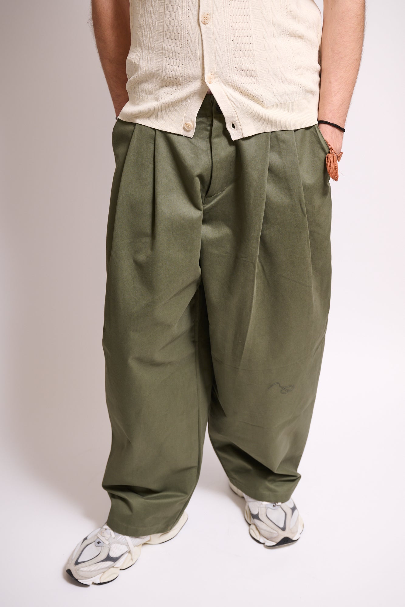BRAIN Pantalone Balloon Fit Cotone Verde Militare