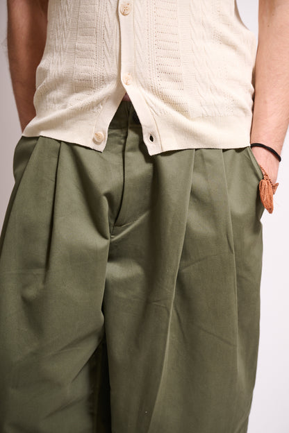 BRAIN Pantalone Balloon Fit Cotone Verde Militare