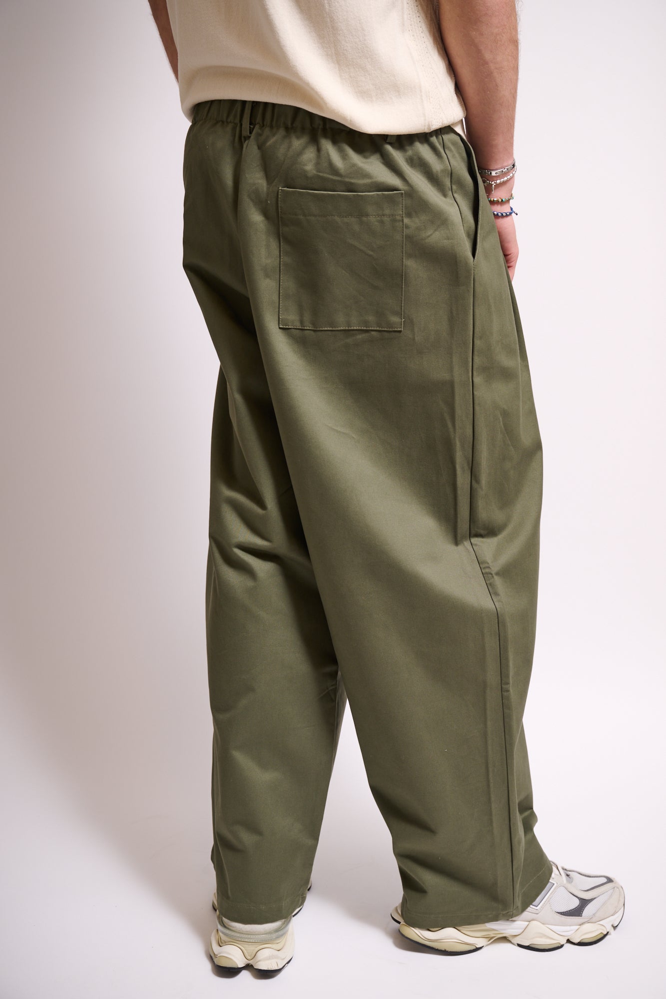 BRAIN Pantalone Balloon Fit Cotone Verde Militare