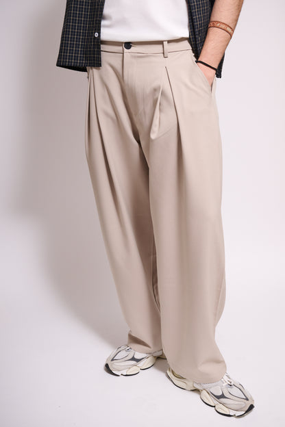 BRAIN Pantalone Baggy Fit Con Pince Tailored Beige
