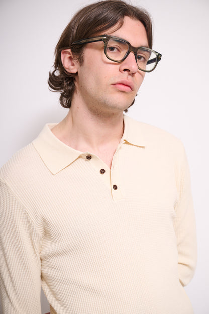 BRAIN Polo Texture Waffle Manica Lunga Con Bottoni Beige