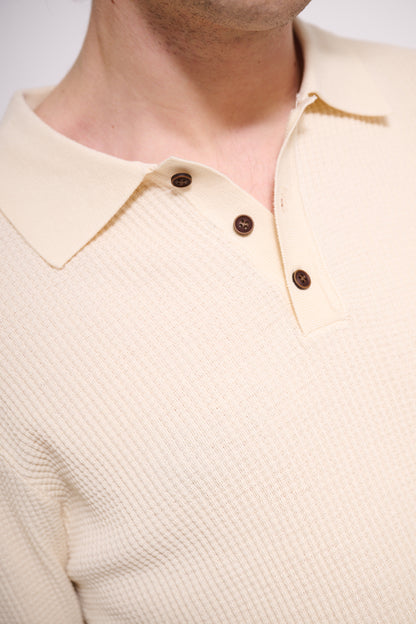 BRAIN Polo Texture Waffle Manica Lunga Con Bottoni Beige