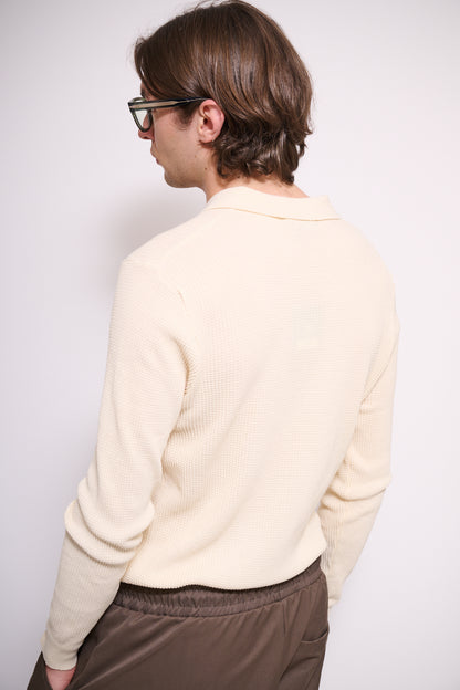 BRAIN Polo Texture Waffle Manica Lunga Con Bottoni Beige