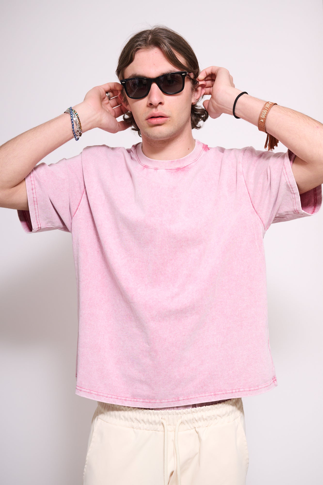 BRAIN T-Shirt Boxy Fit Stone Wash Rosa