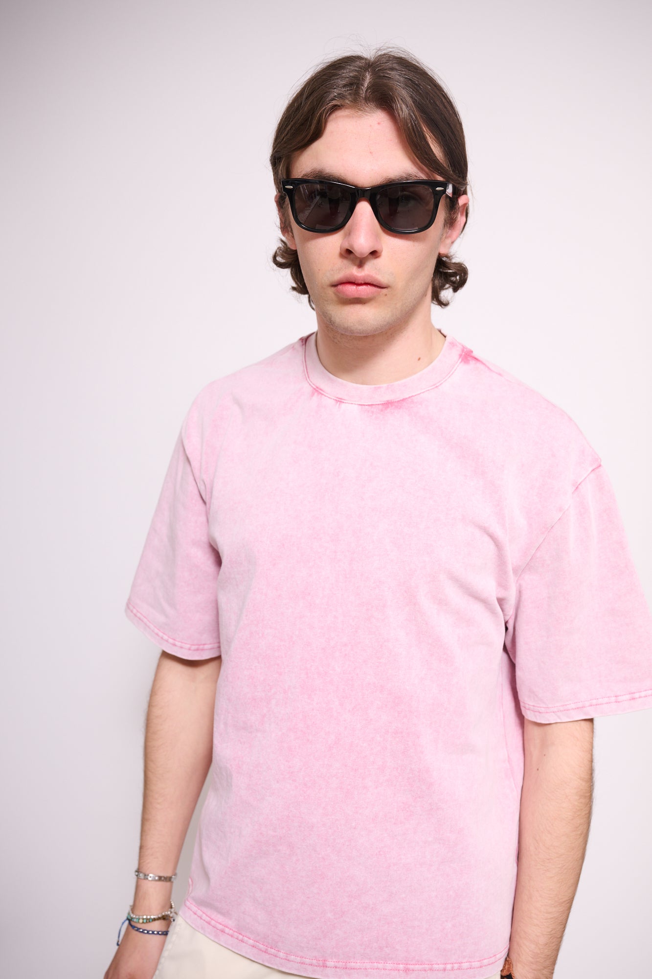 BRAIN T-Shirt Boxy Fit Stone Wash Rosa