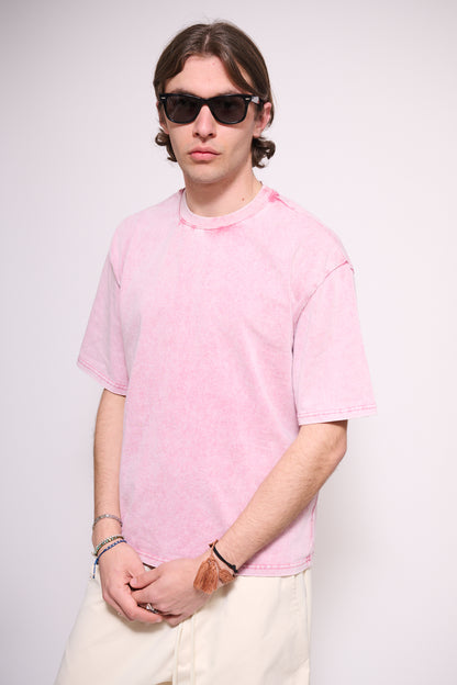 BRAIN T-Shirt Boxy Fit Stone Wash Rosa