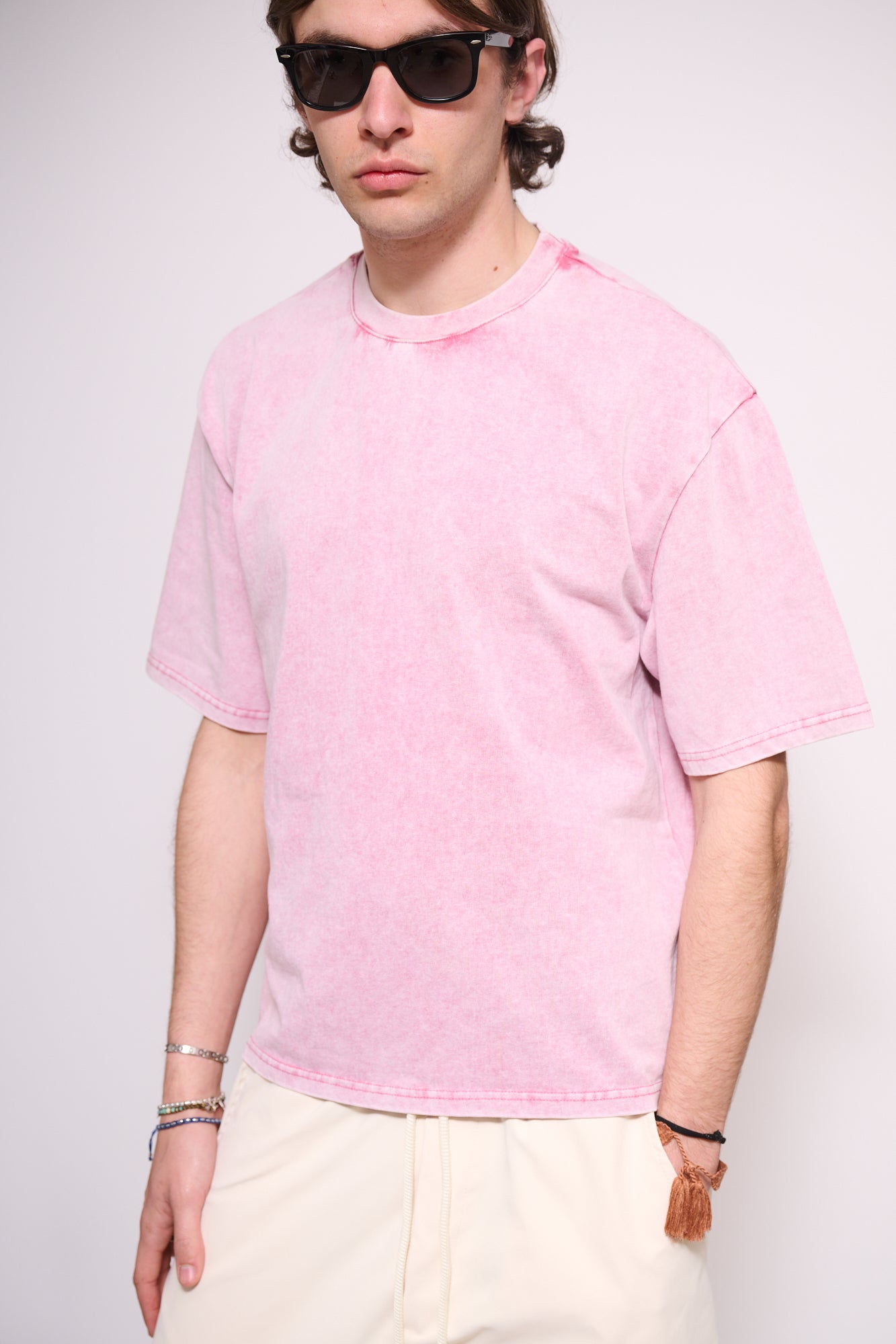BRAIN T-Shirt Boxy Fit Stone Wash Rosa