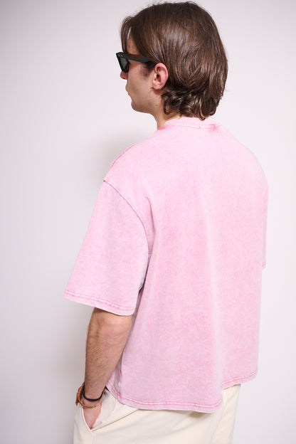 BRAIN T-Shirt Boxy Fit Stone Wash Rosa