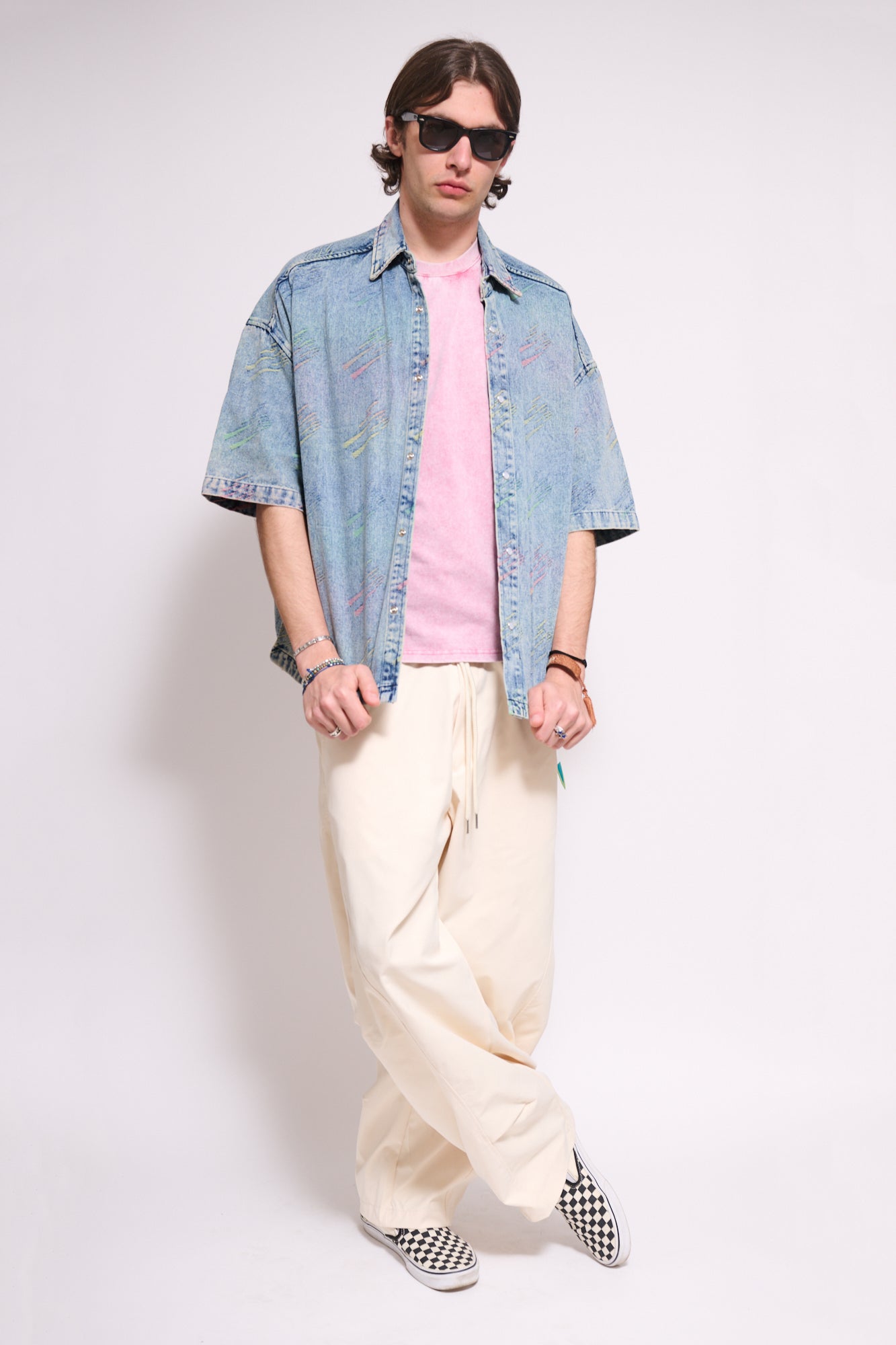 BERNA Camicia Denim M/M Triangoli Fluo