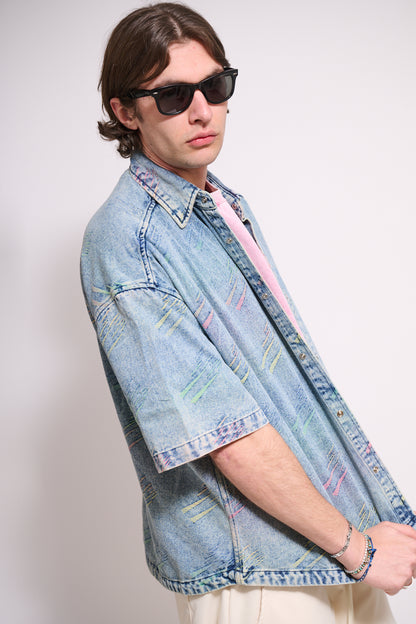 BERNA Camicia Denim M/M Triangoli Fluo
