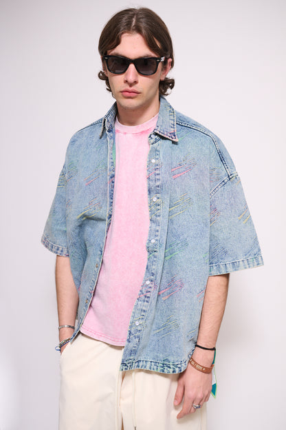 BERNA Camicia Denim M/M Triangoli Fluo