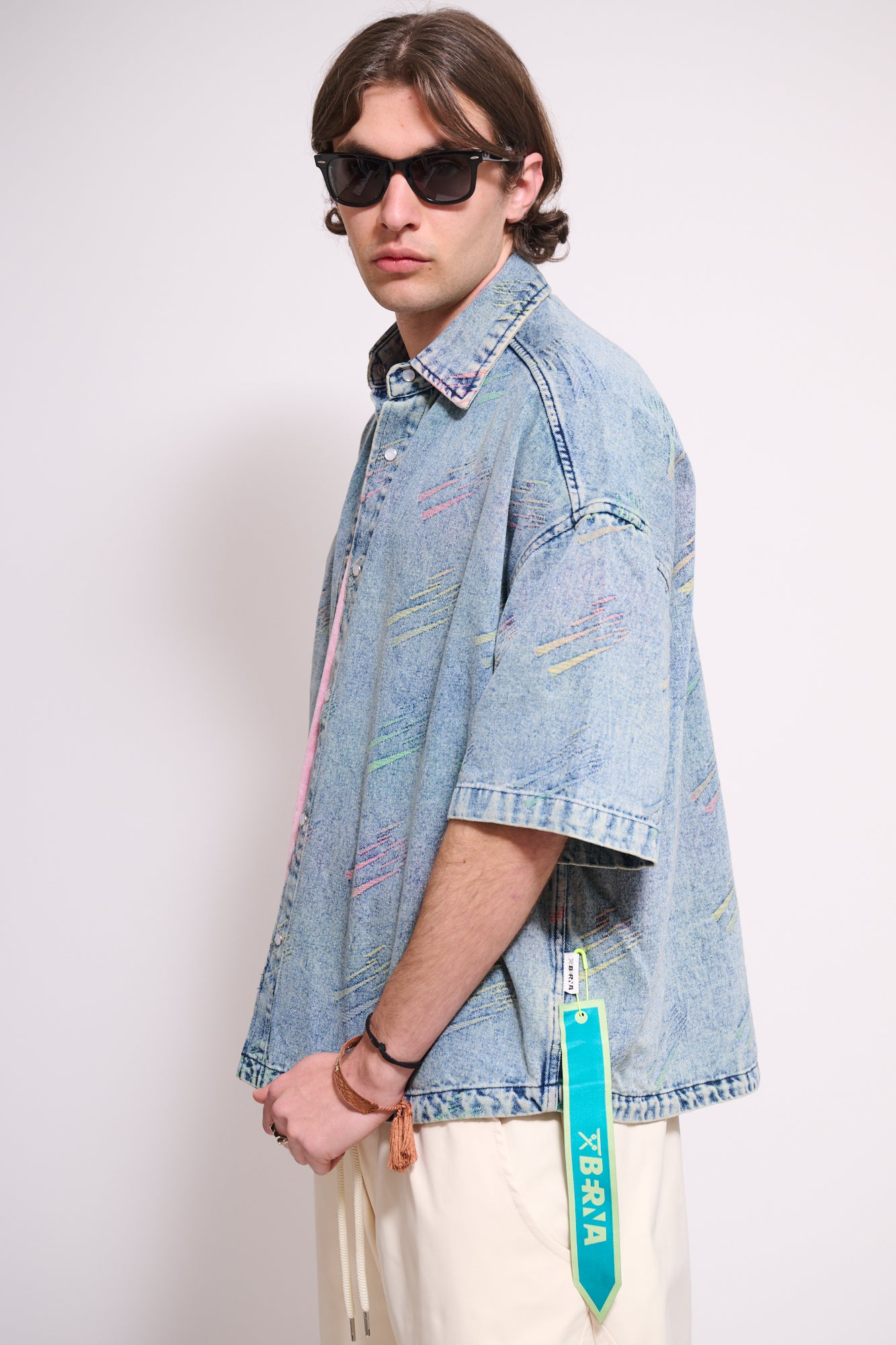 BERNA Camicia Denim M/M Triangoli Fluo