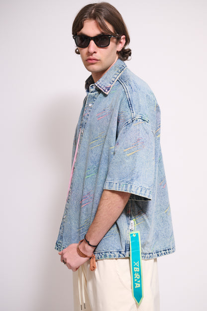 BERNA Camicia Denim M/M Triangoli Fluo
