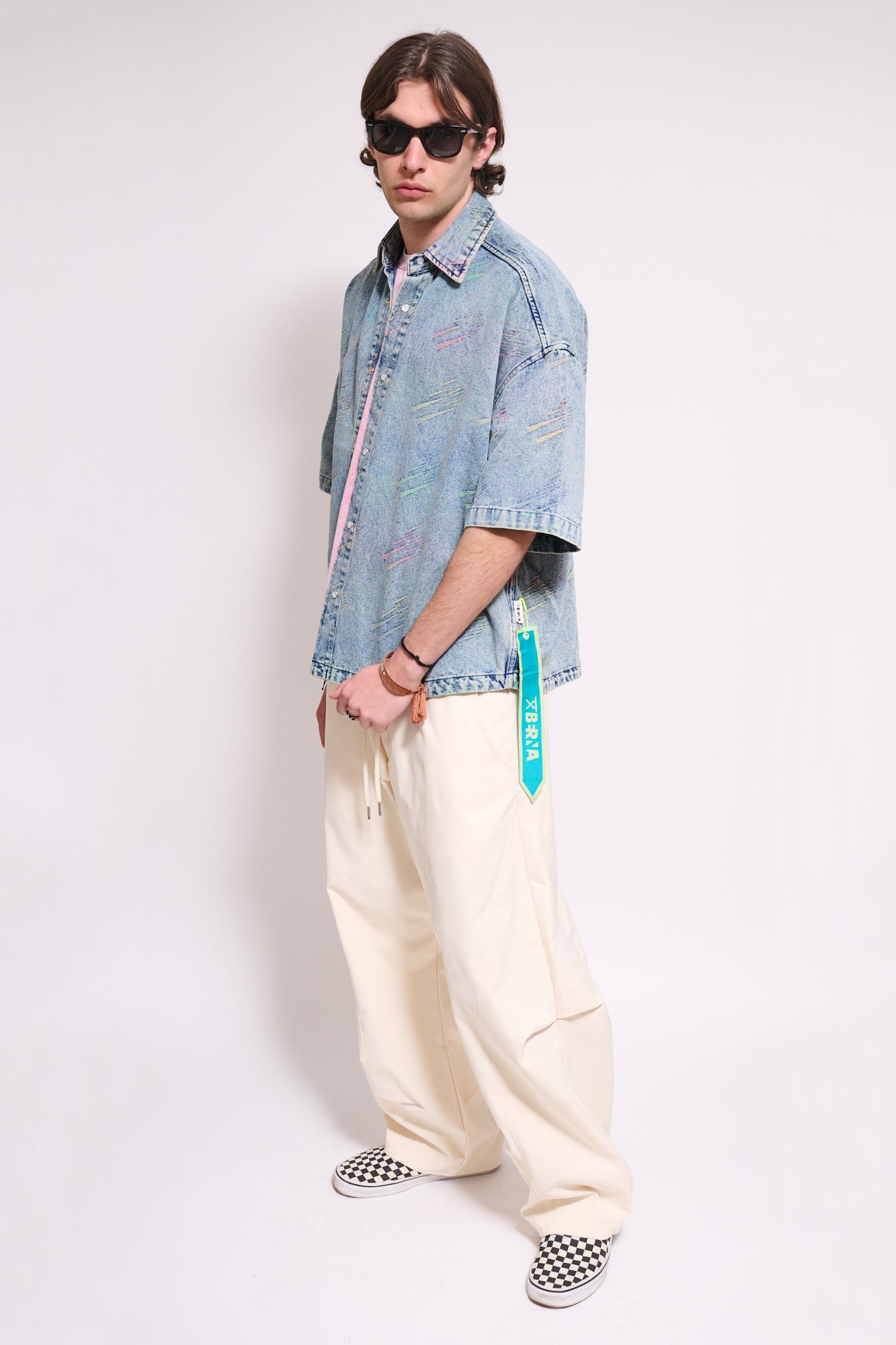 BERNA Camicia Denim M/M Triangoli Fluo