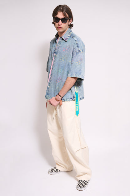 BERNA Camicia Denim M/M Triangoli Fluo
