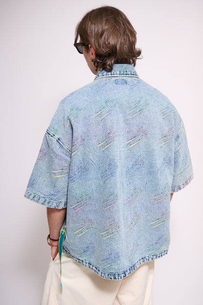 BERNA Camicia Denim M/M Triangoli Fluo
