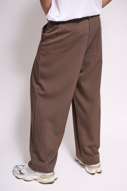 BRAIN Pantalone Baggy Fit Con Pince Tailored Marrone
