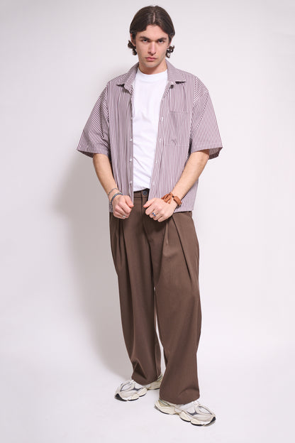 BRAIN Camicia Boxy Fit Rigata M/M Marrone