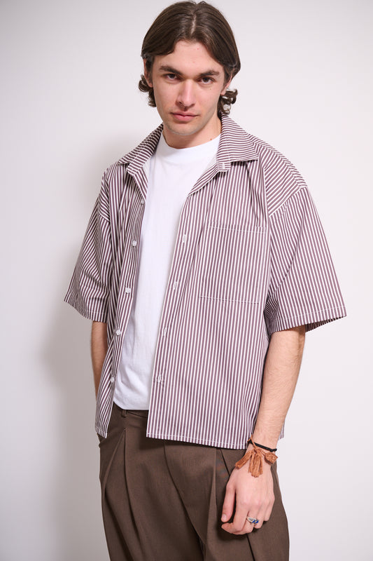 BRAIN Camicia Boxy Fit Rigata M/M Marrone