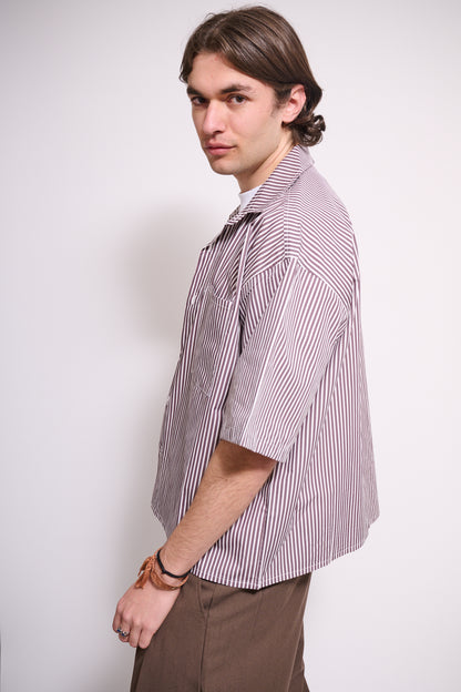 BRAIN Camicia Boxy Fit Rigata M/M Marrone