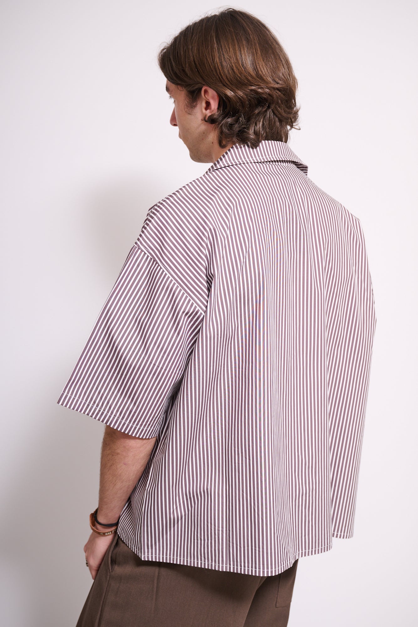 BRAIN Camicia Boxy Fit Rigata M/M Marrone