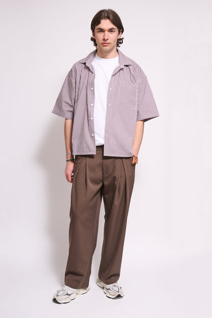 BRAIN Camicia Boxy Fit Rigata M/M Marrone