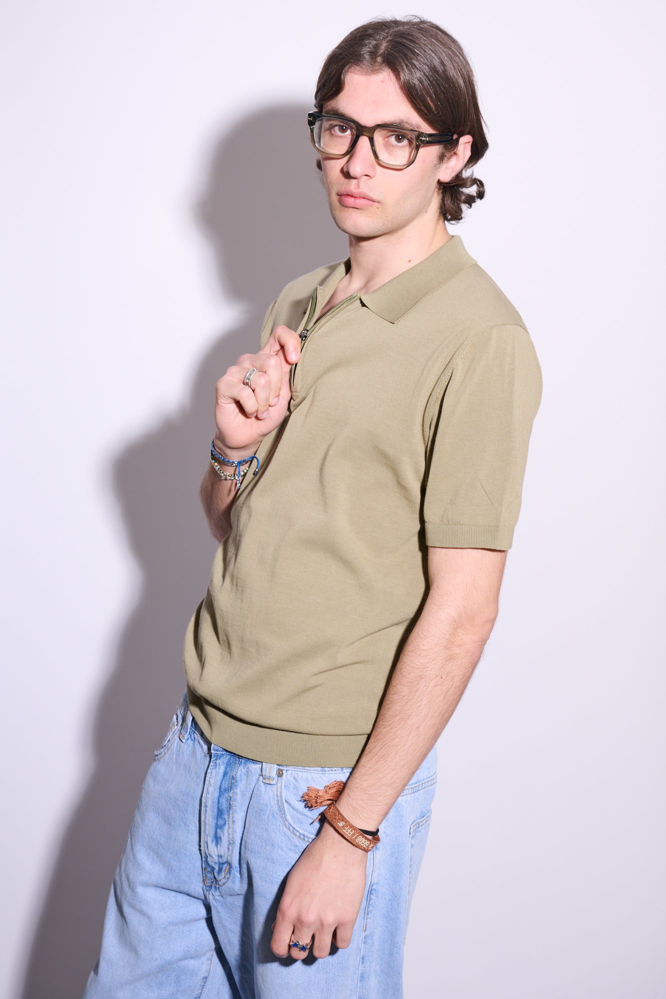 BRAIN Polo M\M Mezza Zip Verde Salvia