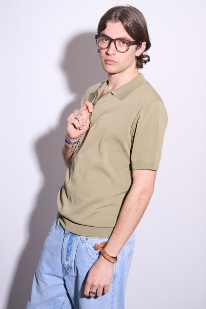BRAIN Polo M\M Mezza Zip Verde Salvia