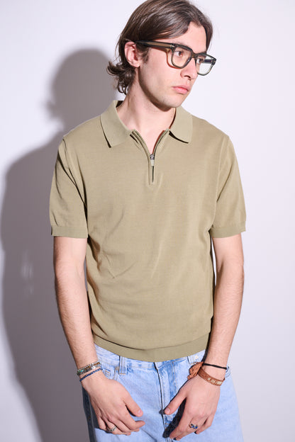 BRAIN Polo M\M Mezza Zip Verde Salvia