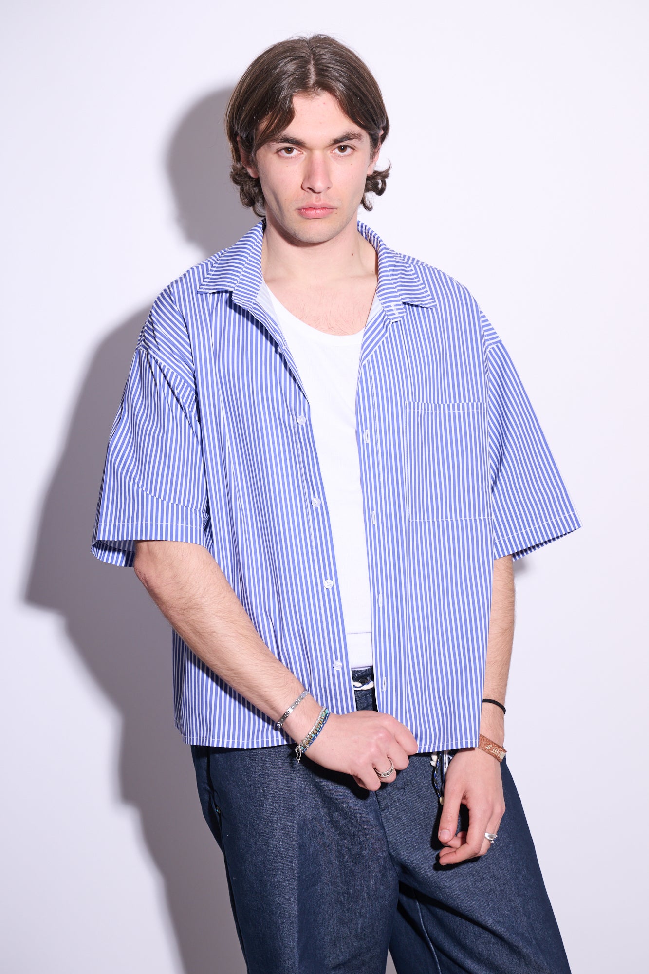 BRAIN Camicia Boxy Fit Rigata M/M Righe Blu