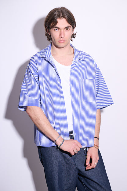 BRAIN Camicia Boxy Fit Rigata M/M Righe Blu
