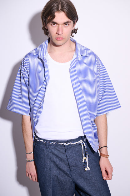 BRAIN Camicia Boxy Fit Rigata M/M Righe Blu