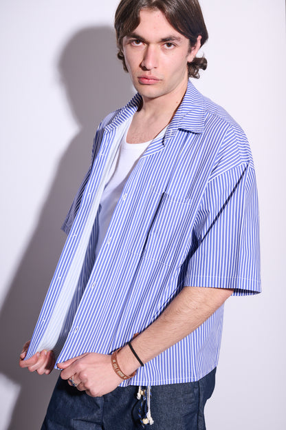 BRAIN Camicia Boxy Fit Rigata M/M Righe Blu