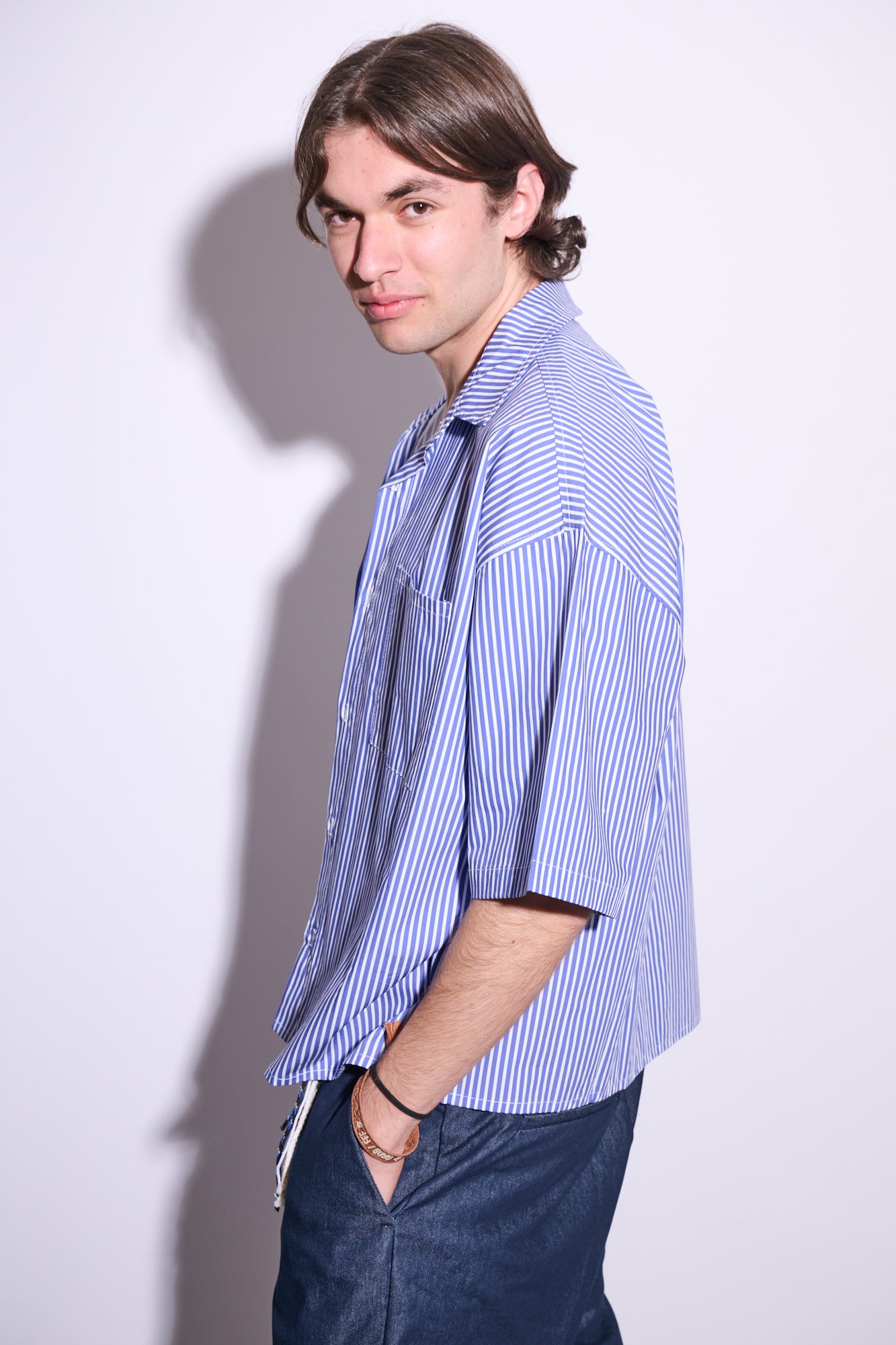 BRAIN Camicia Boxy Fit Rigata M/M Righe Blu