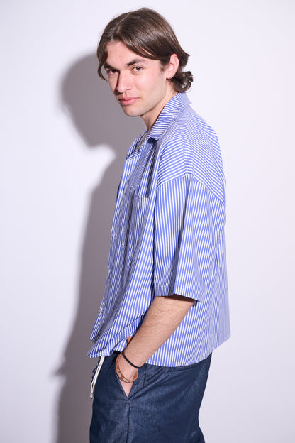 BRAIN Camicia Boxy Fit Rigata M/M Righe Blu