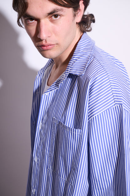 BRAIN Camicia Boxy Fit Rigata M/M Righe Blu