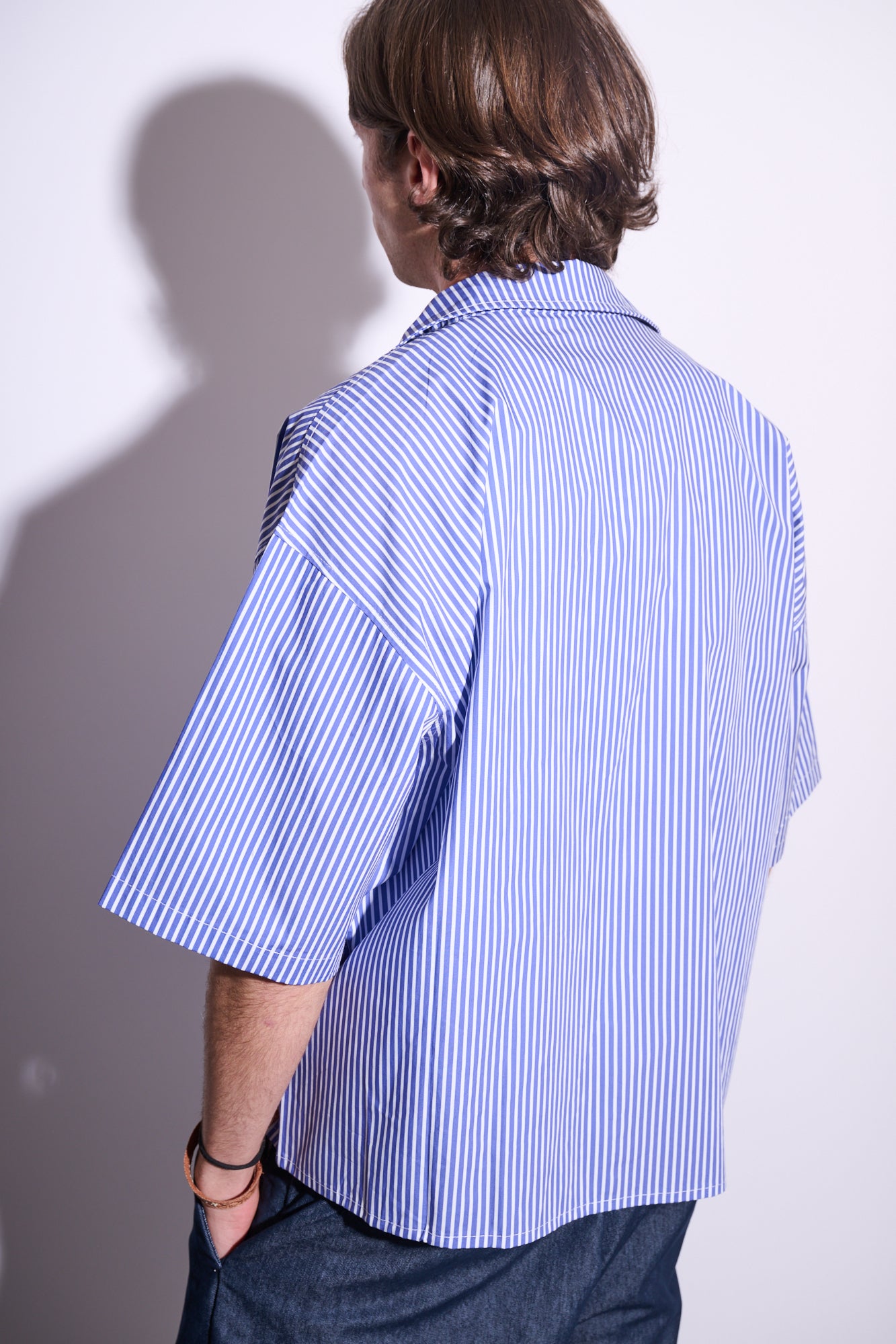 BRAIN Camicia Boxy Fit Rigata M/M Righe Blu