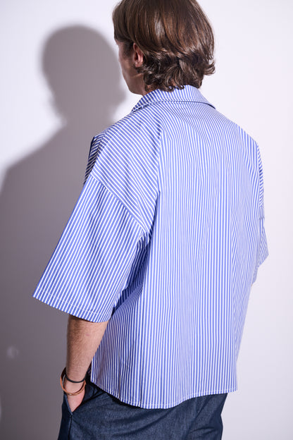 BRAIN Camicia Boxy Fit Rigata M/M Righe Blu
