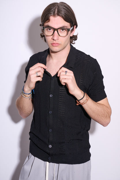 BRAIN Polo Cardigan M/M con Bottoni Nero