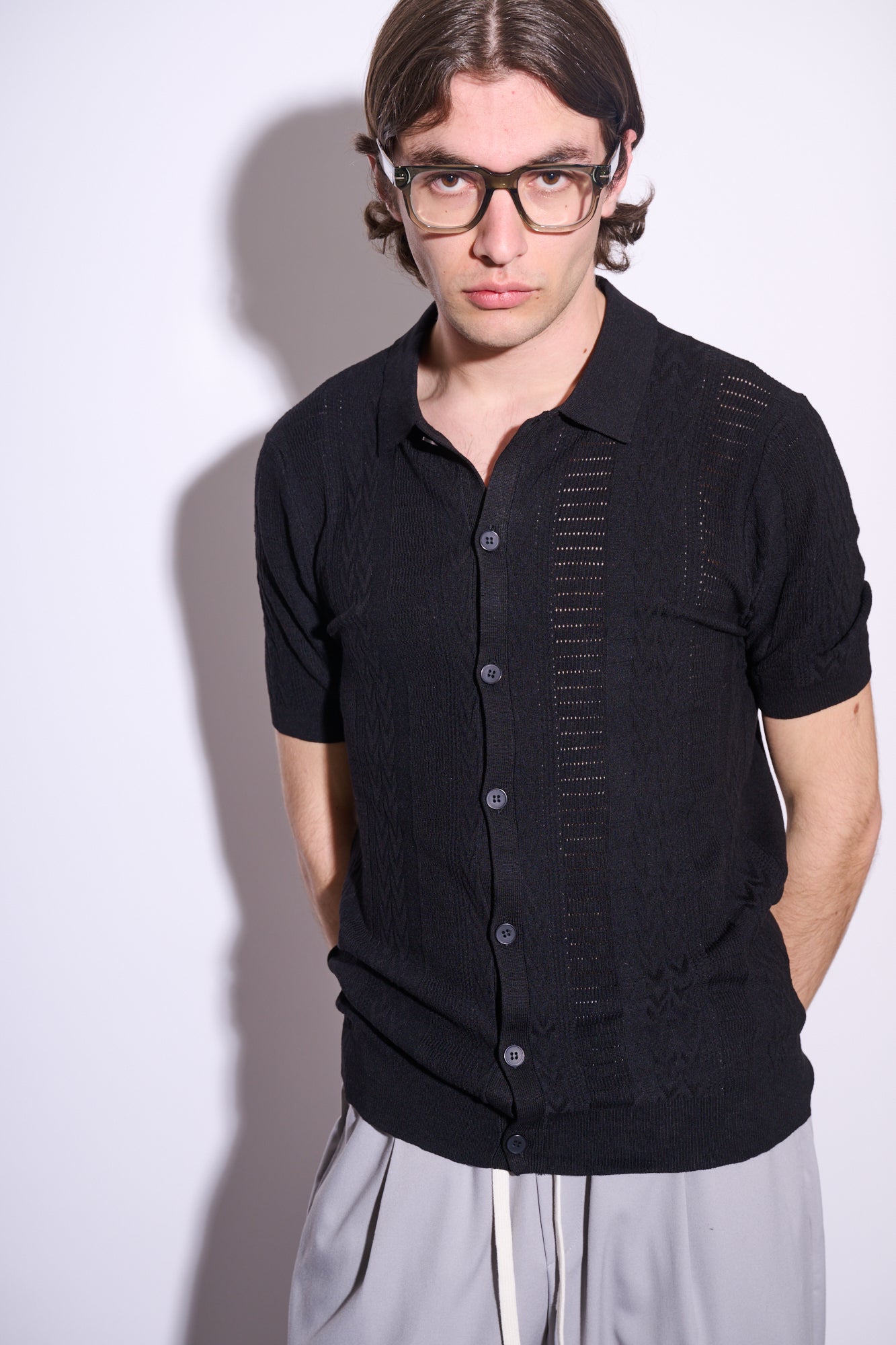 BRAIN Polo Cardigan M/M con Bottoni Nero