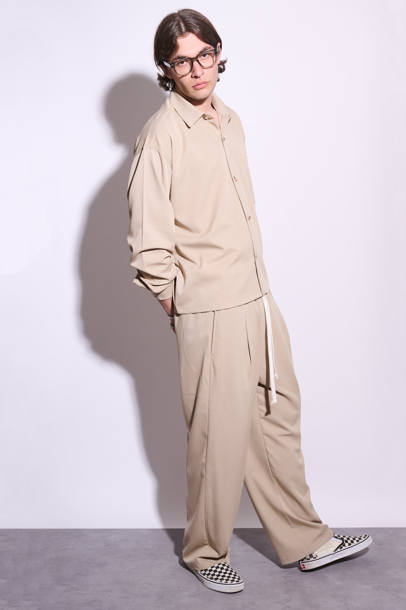 BRAIN Coordinato Viscosa Boxy Fit Fondo Ampio Beige