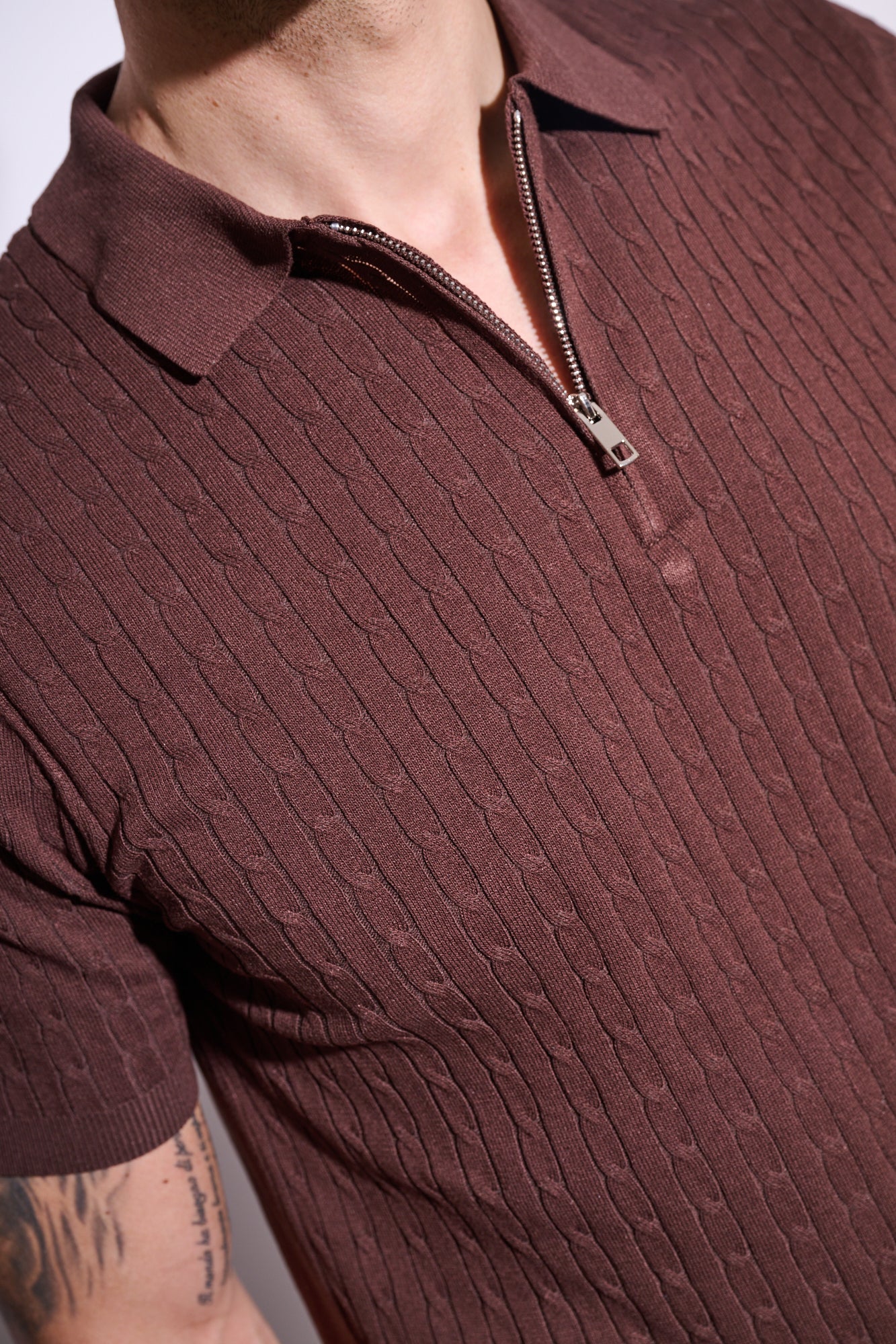 BRAIN Polo Half Zip Treccia Marrone