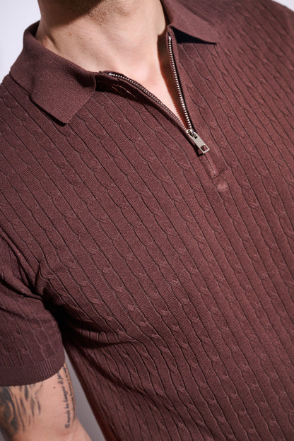 BRAIN Polo Half Zip Treccia Marrone